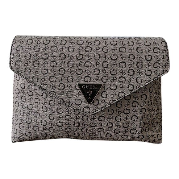 GUESS Clutch Bag Gray Black Logo Print Envelope Purse Women’s Handbag - Picture 4 of 14